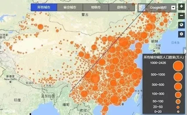 中国人口密度分界线_课程资源地理视野 难以突破的分割线 胡焕庸线